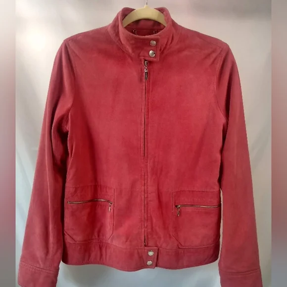 Liz Golf by Liz Claiborne Suede Lined Zip Up Jacket Snap Collar Sleeves S - Picture 3 of 12